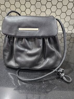 Renato Angi Black Pleated Leather Crossbody Bag